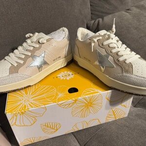 Beige and White Star Sneakers